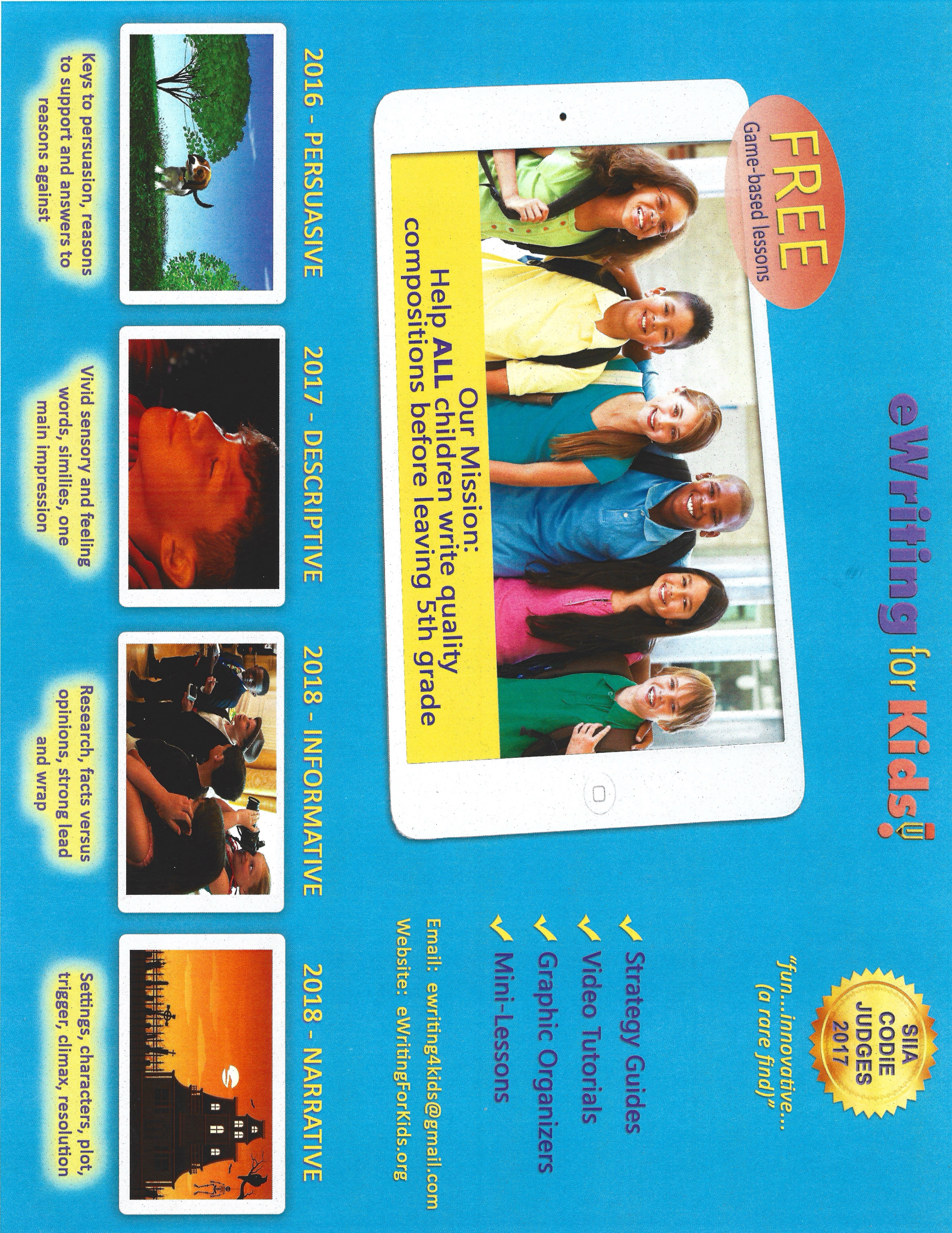 E-Writing for Kids flyer, side 2