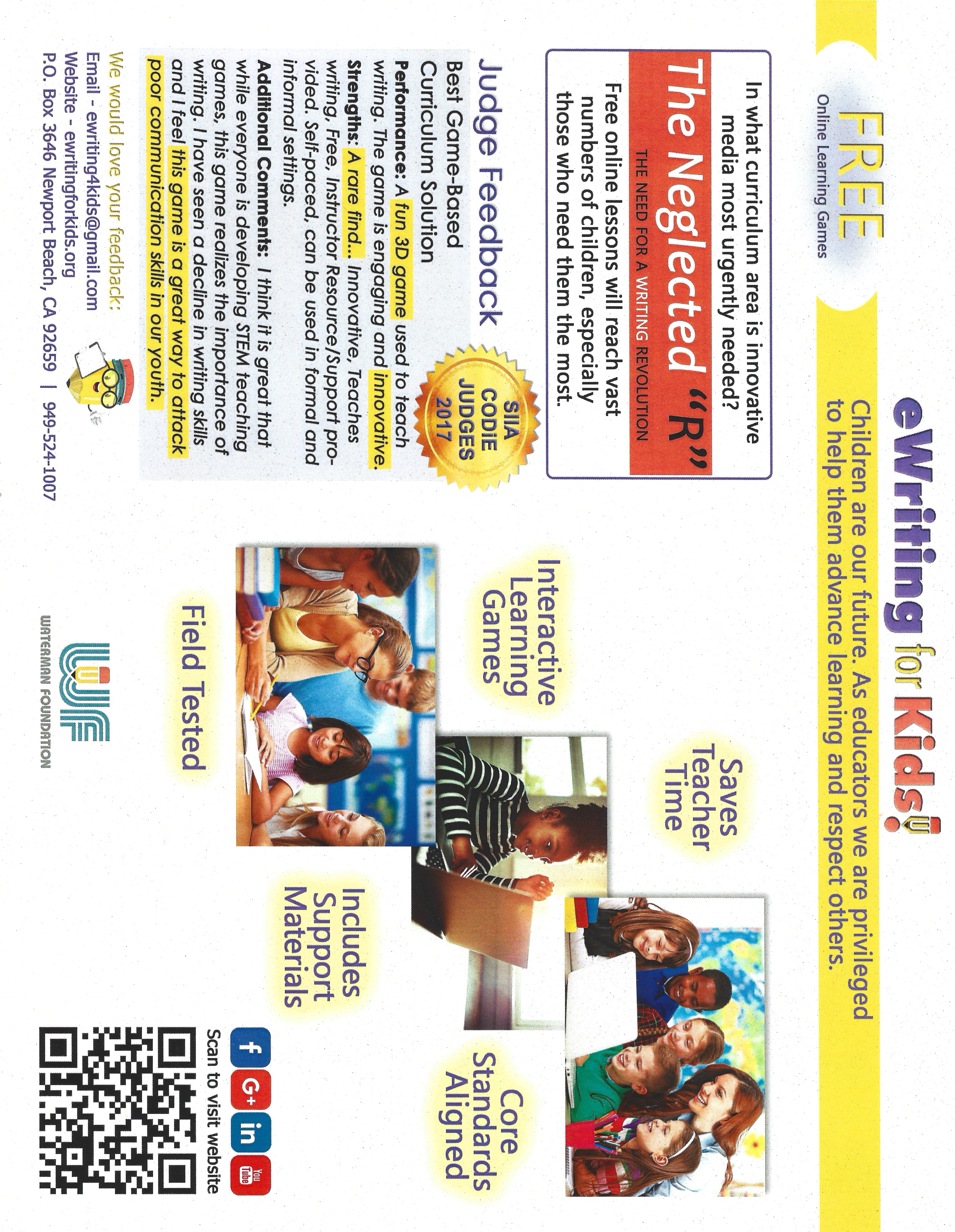 E-Writing for Kids flyer, side 1